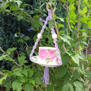 une mangeoire mésange mauve dans un arbre