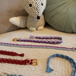 4 colliers pour chien modèle Mini Hatchi, bordeaux, bleu lavande, bleu ciel et augerbine, mauve et violet