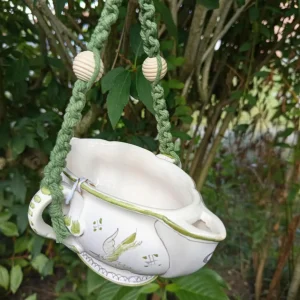 Mangeoire saucière kaki suspendue dans un arbre